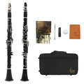 Black bakelite beginner clarinet with silver keys and a carry bag