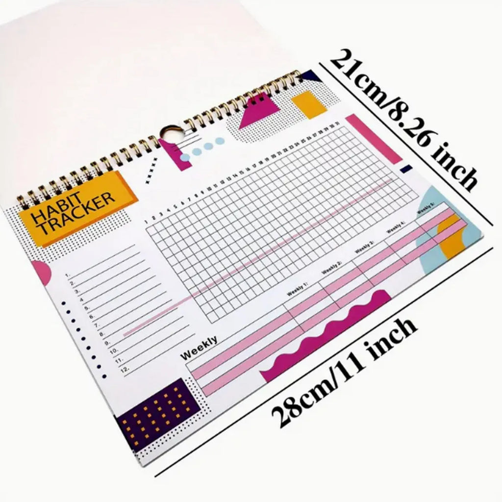 English habit tracking notebook with 12 pages in four colour options