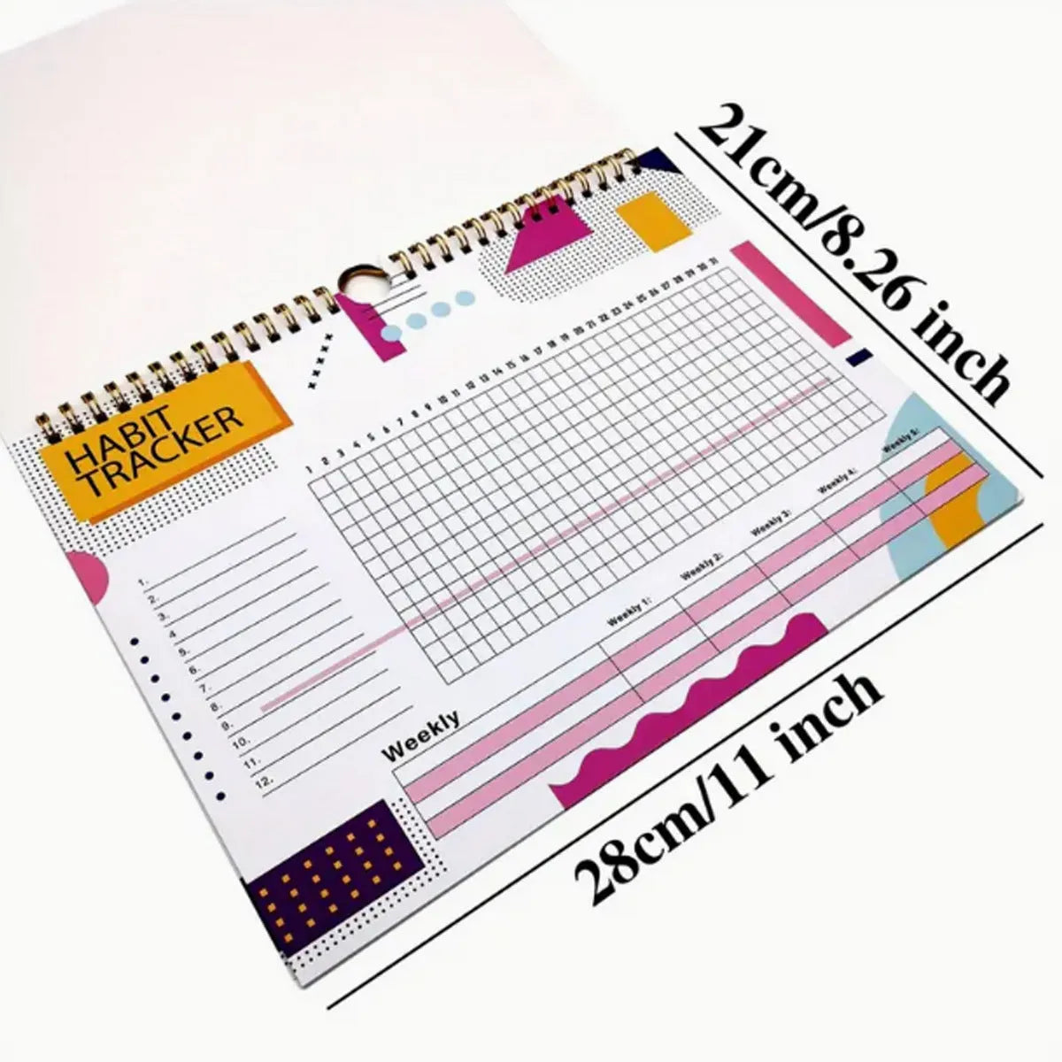 English habit tracking notebook with 12 pages in four colour options