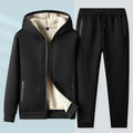 Men's autumn winter hooded jacket and trousers set in gray with wool lining, polyester fabric, sizes M to 5XL