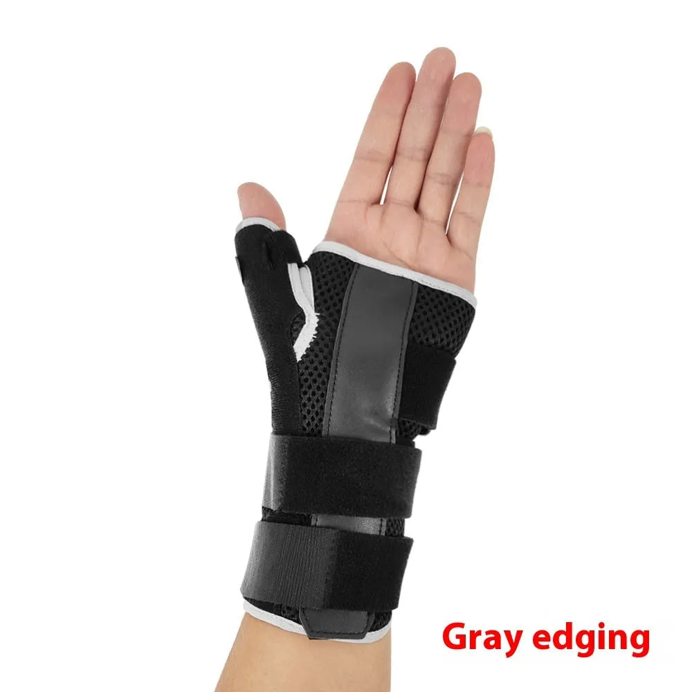 Carbon fibre sports wrist guard with thumb strap in black with grey edging