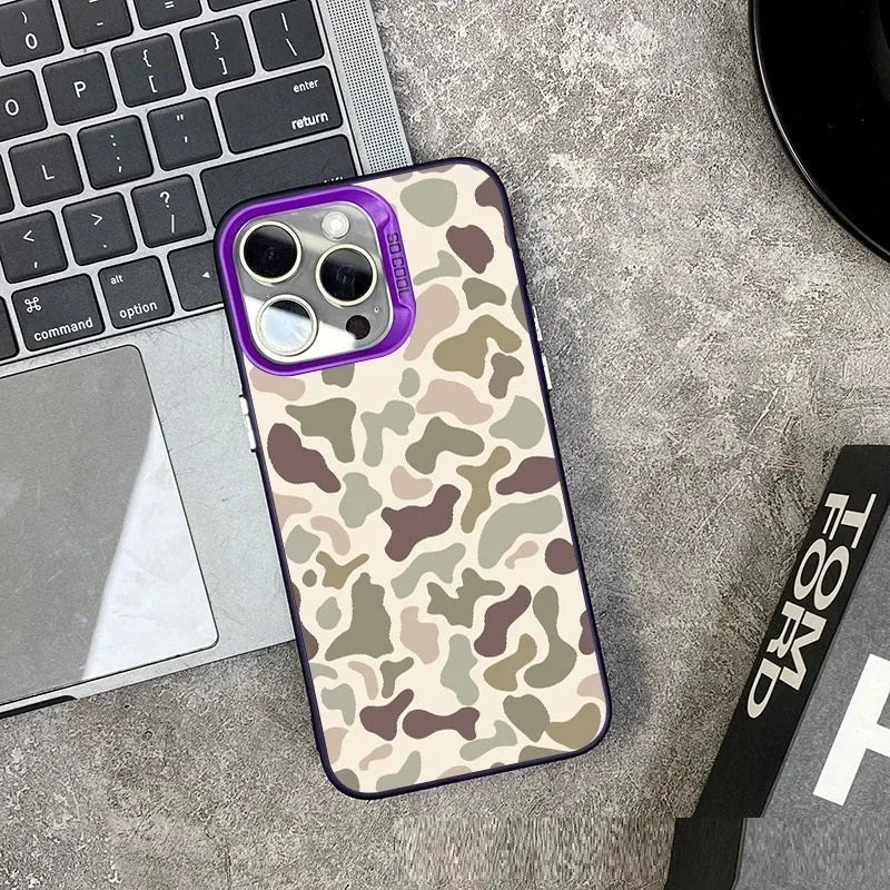 Vintage leopard print frosted PC phone shell with electroplated laser details for iPhone