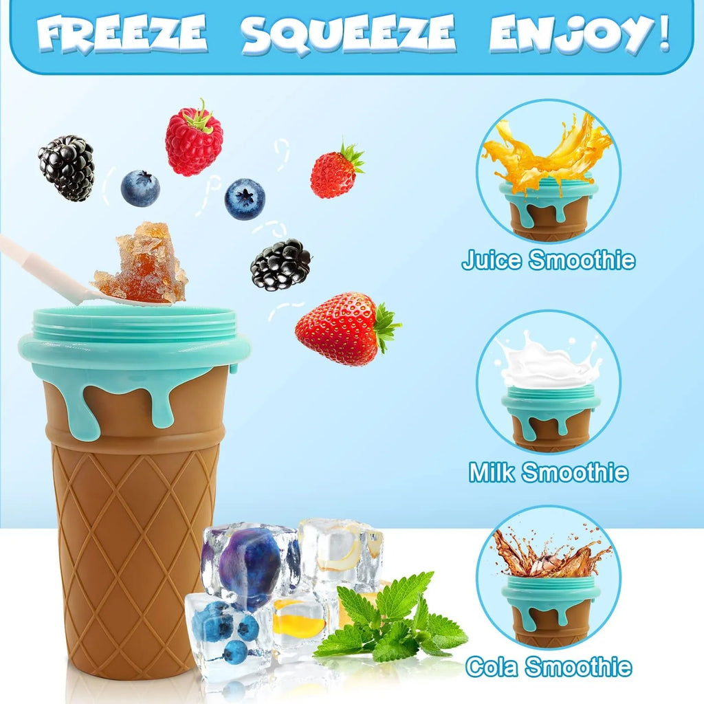 Blue 500ml slushy maker cup for homemade smoothies and quick-frozen drinks