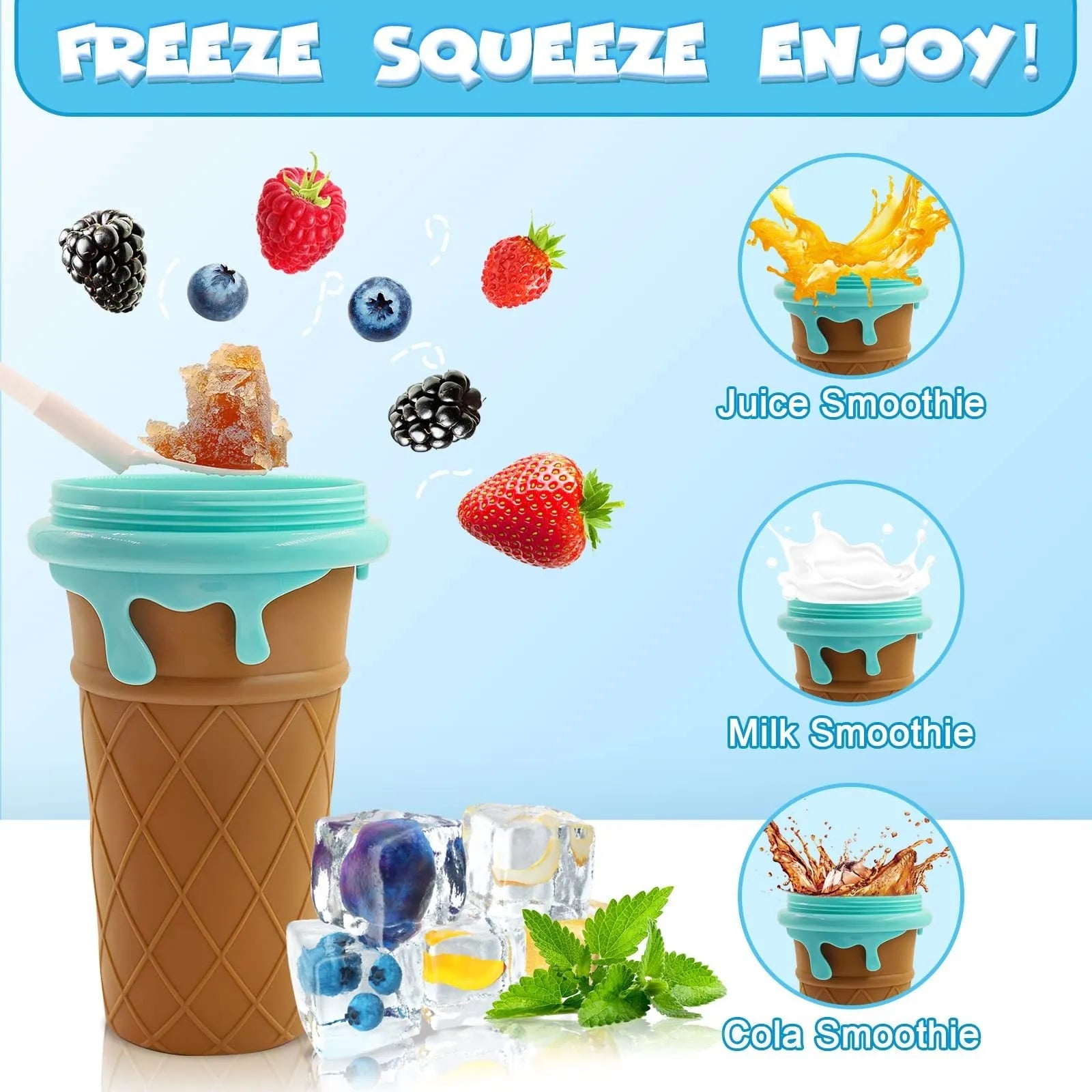 Blue 500ml slushy maker cup for homemade smoothies and quick-frozen drinks