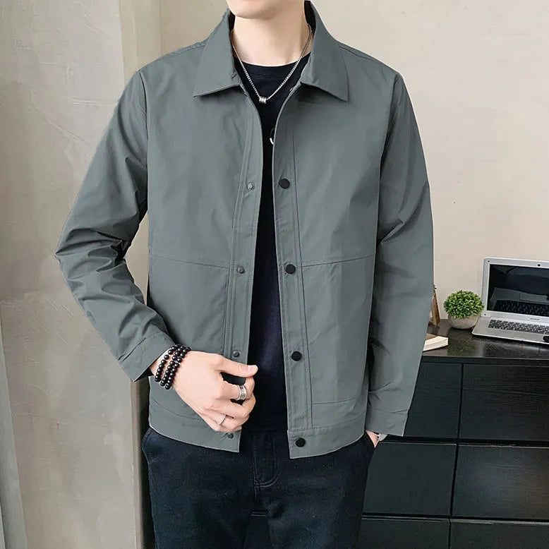 Men's thin single-layer polyester jacket in Korean style, shown in light grey colour