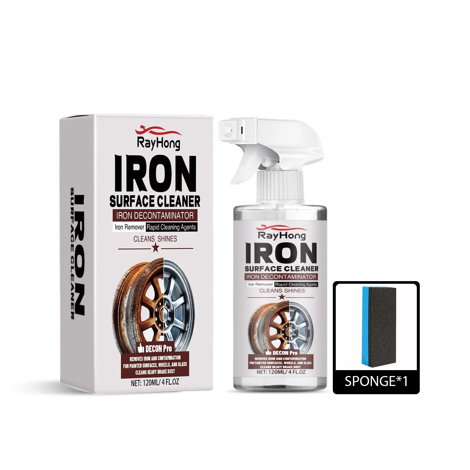 Car wheel hub rust removing cleanser 120ml bottle with sponge mop cleaning kit