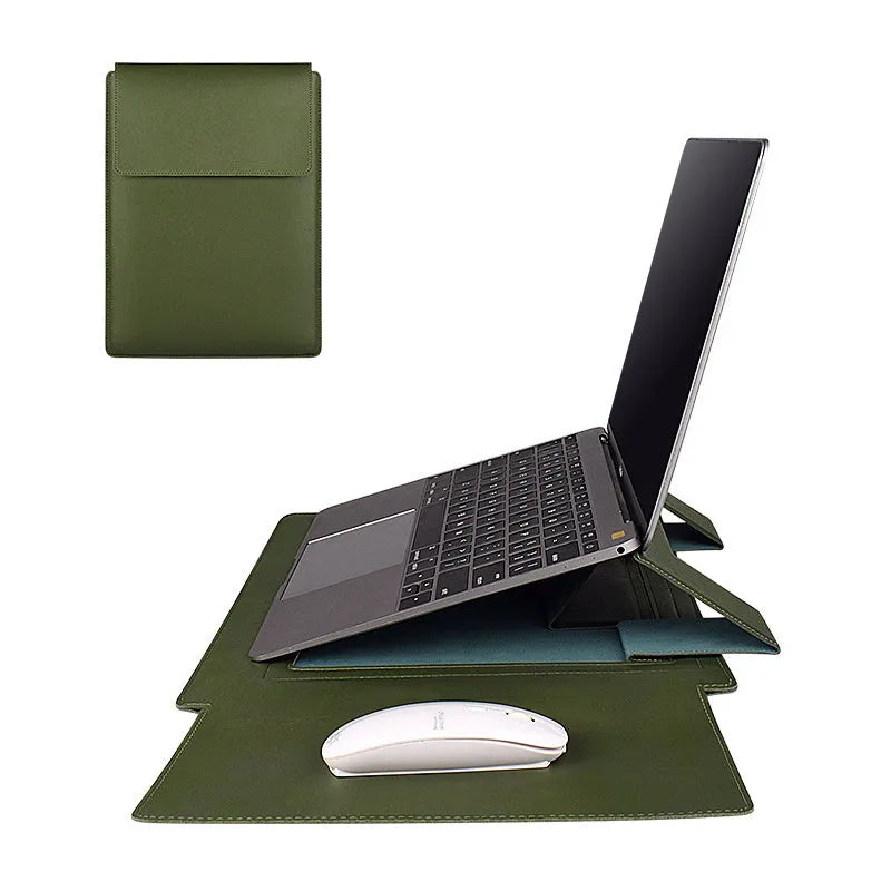 Imitation leather clamshell notebook computer liner bag with mouse pad in black blue coffee green