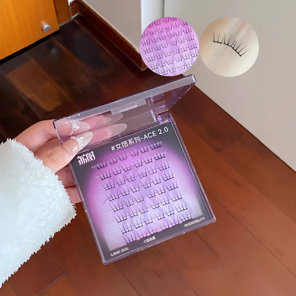Reusable false eyelash clusters in package with tweezers and glue for application