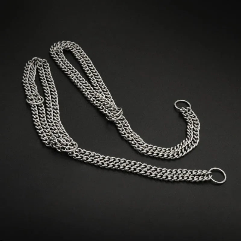 304 stainless steel explosion-proof pet collar in steel colour on plain background showing chain link structure