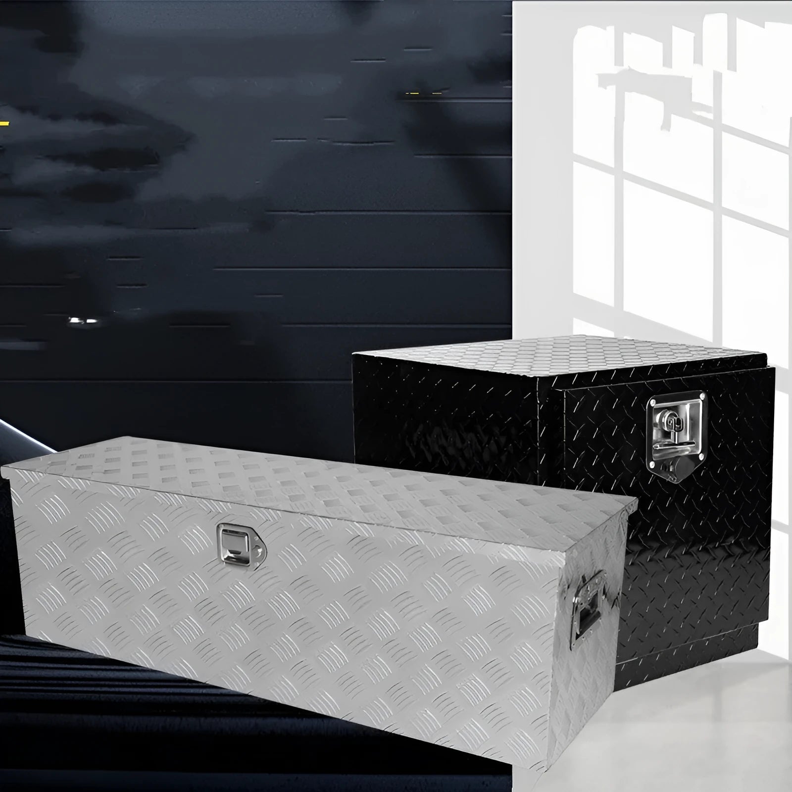 Black aluminium alloy 26-inch tool case with T casting construction for workshop storage