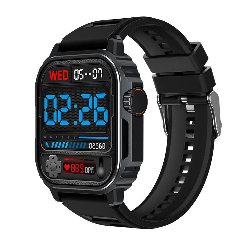 TW11 smart watch with TFT screen and sports strap in grey, orange, or black, showing touch button and charging cable
