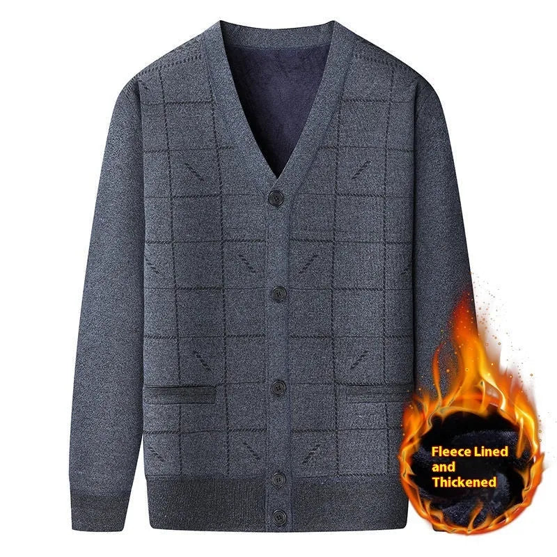 Men's dark grey batwing sleeve cardigan sweater for plus size autumn and winter wear