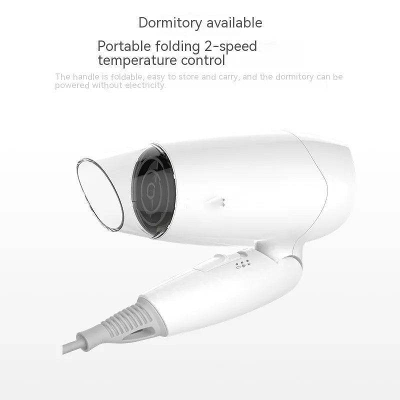 Portable Moon White hair dryer with 1400W rated power, 150cm cord, and national standard plug for household and travel use.