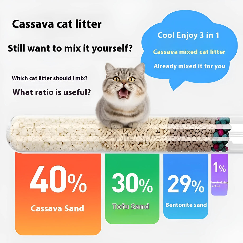 10kg bag of mixed bitter cassava cat litter with tofu and bentonite, dust-free and deodorant, on a white background