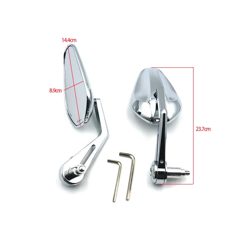 Pair of aluminium alloy retro motorcycle mirrors in black finish mounted on handlebars