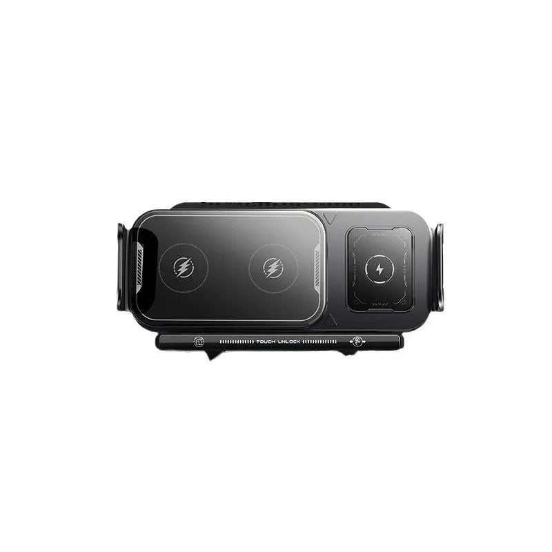 Folding screen car phone charger with wireless charging pad in Xingyao Black plastic finish