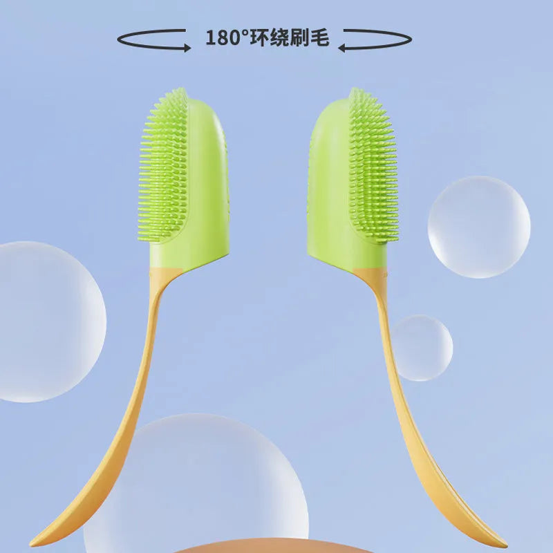 Pink reusable finger toothbrush for dogs and cats, with PP+TPR soft bristles, on white background