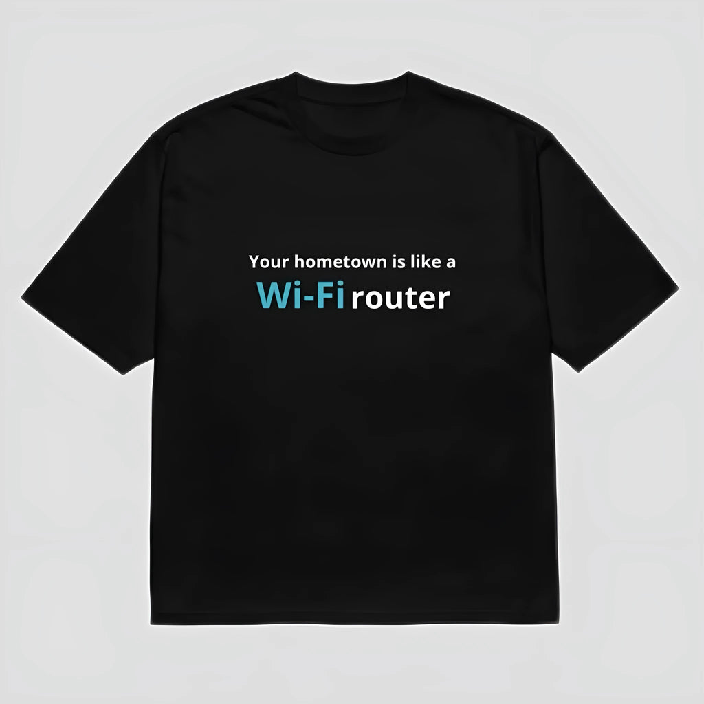 Front view of a black men's loose-fit t-shirt with a large 3D digital printed cartoon design on the chest.