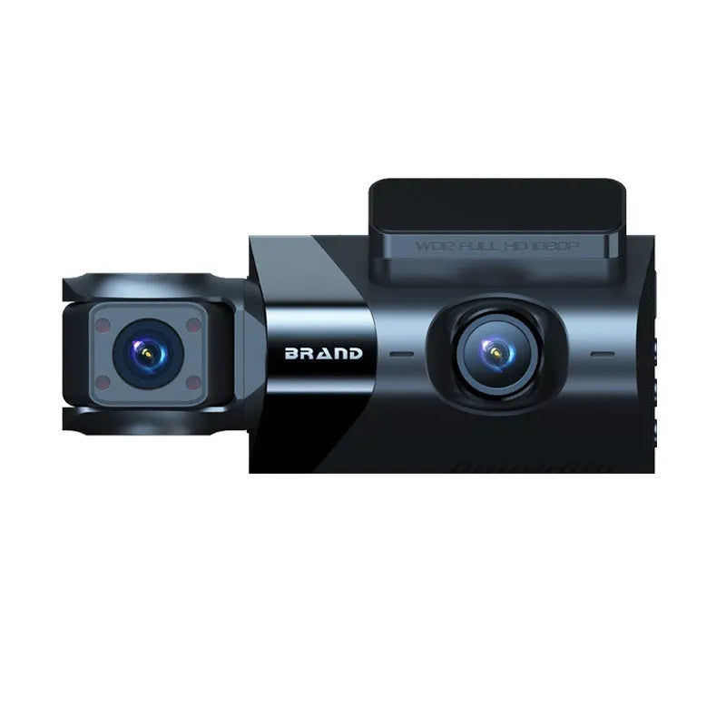 Black dashboard camera with 5-inch screen for front and rear 2K recording, GPS, and Wi-Fi connectivity.
