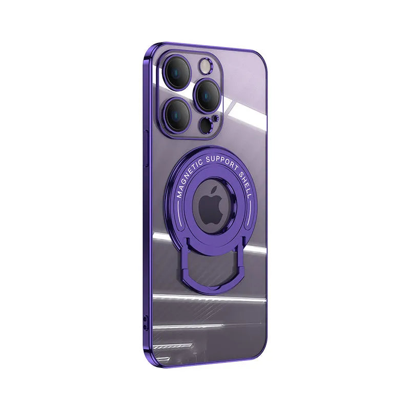 Electroplated magnetic iPhone case with extended pull rod bracket in dark purple colour