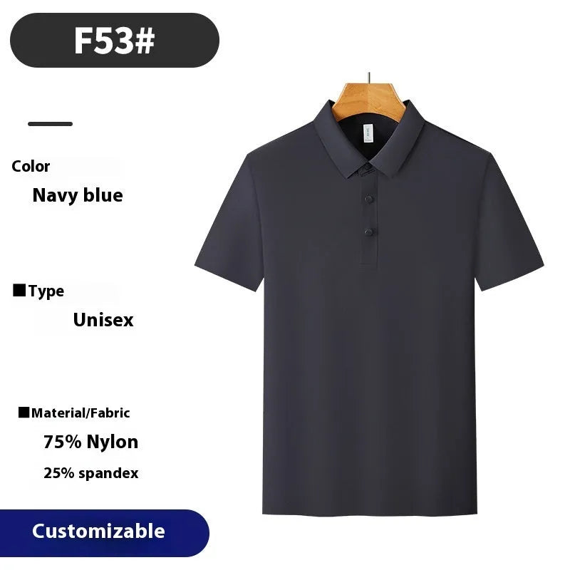 Men's loose fit short sleeve polo shirt in sky blue, shown on a model for summer sport.