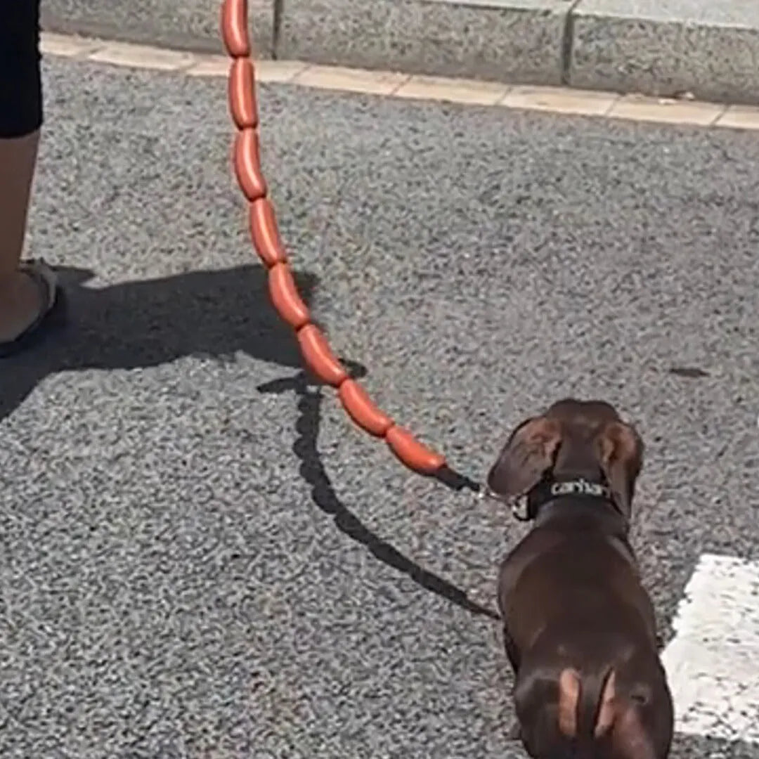 Brown sausage-themed cat rope toy with hand grip tape, total length 108cm