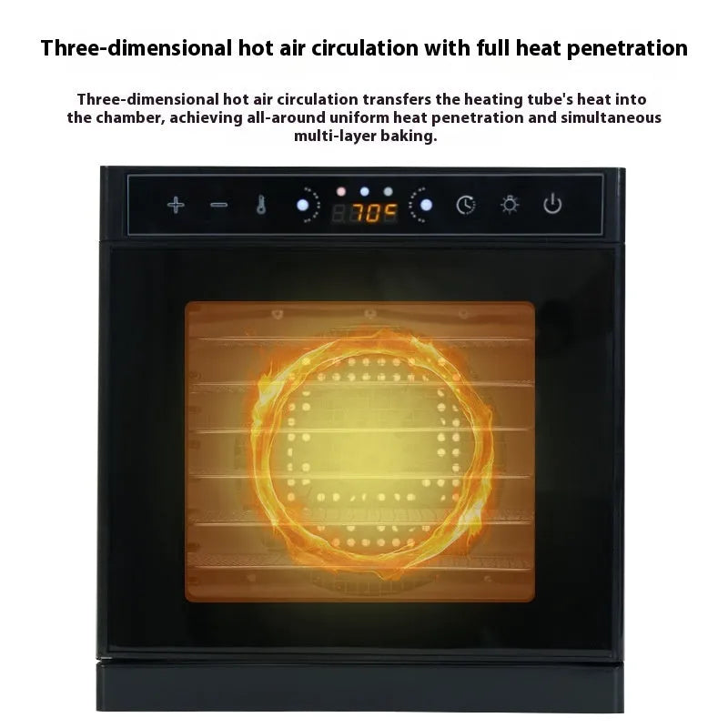 Stainless steel food dehydrator with clear skylight lid and multiple mesh drying trays
