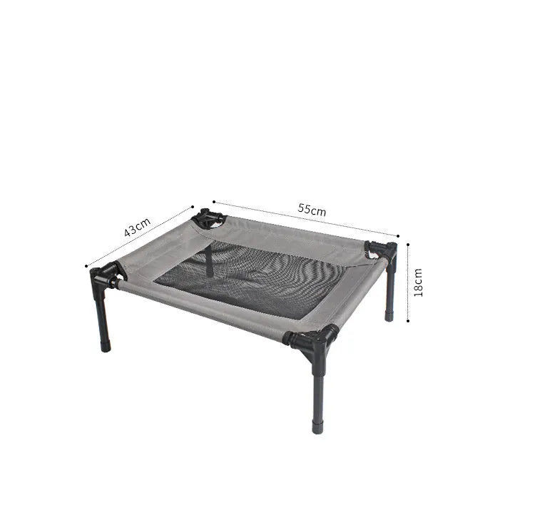 Black portable outdoor dog bed with steel frame and Oxford cloth cover for camping and travel