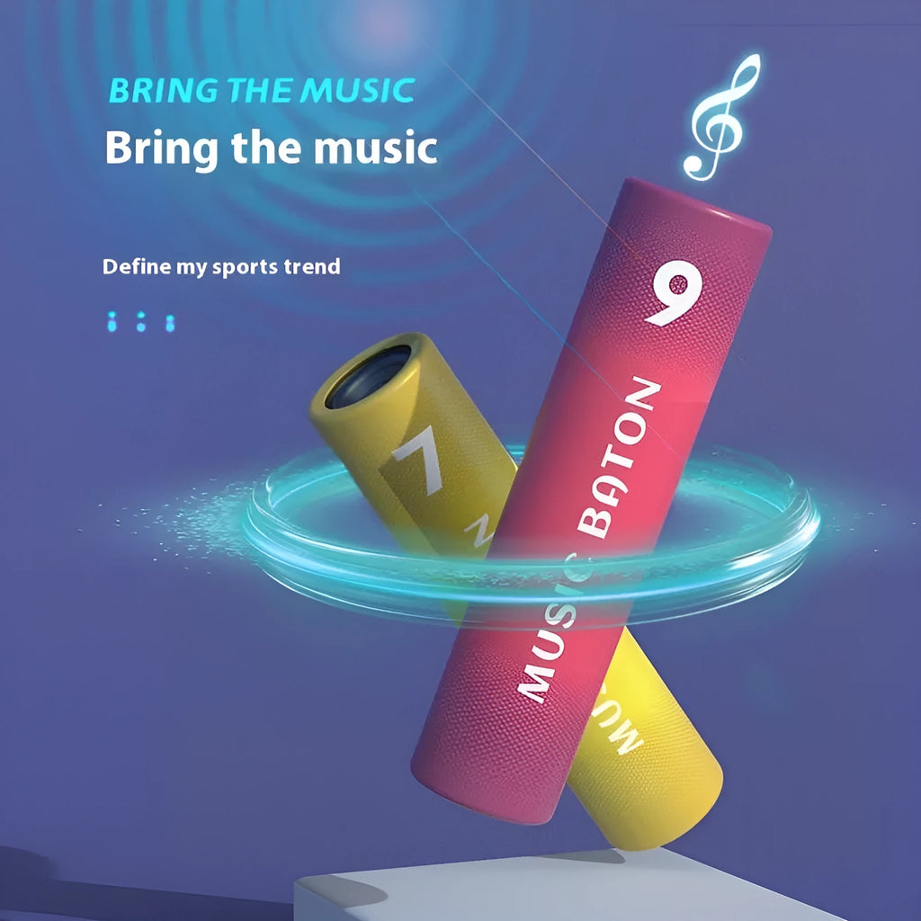 Relay baton Bluetooth audio power bank in gray, green, red, and yellow with USB and waterproof design