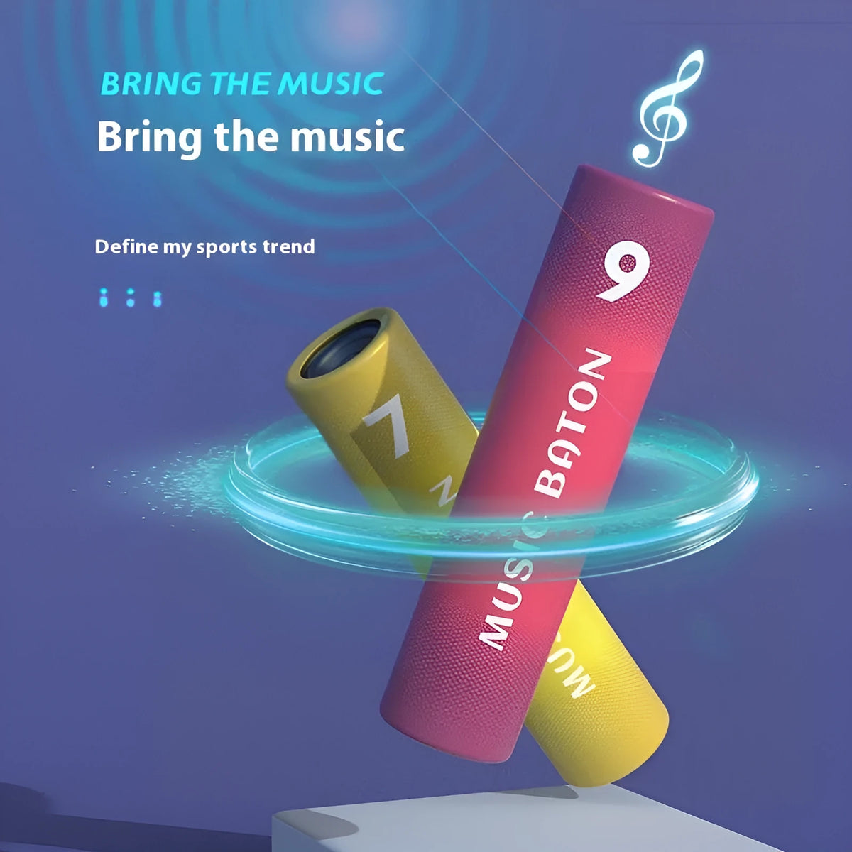 Relay baton Bluetooth audio power bank in gray, green, red, and yellow with USB and waterproof design