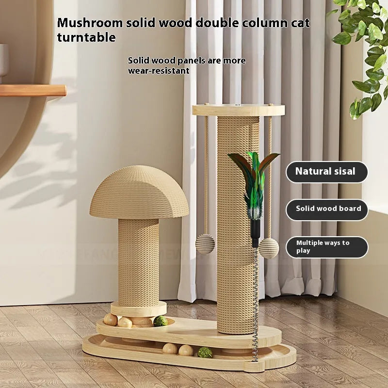 Solid wood cat scratching post with turntable in various colour and style options