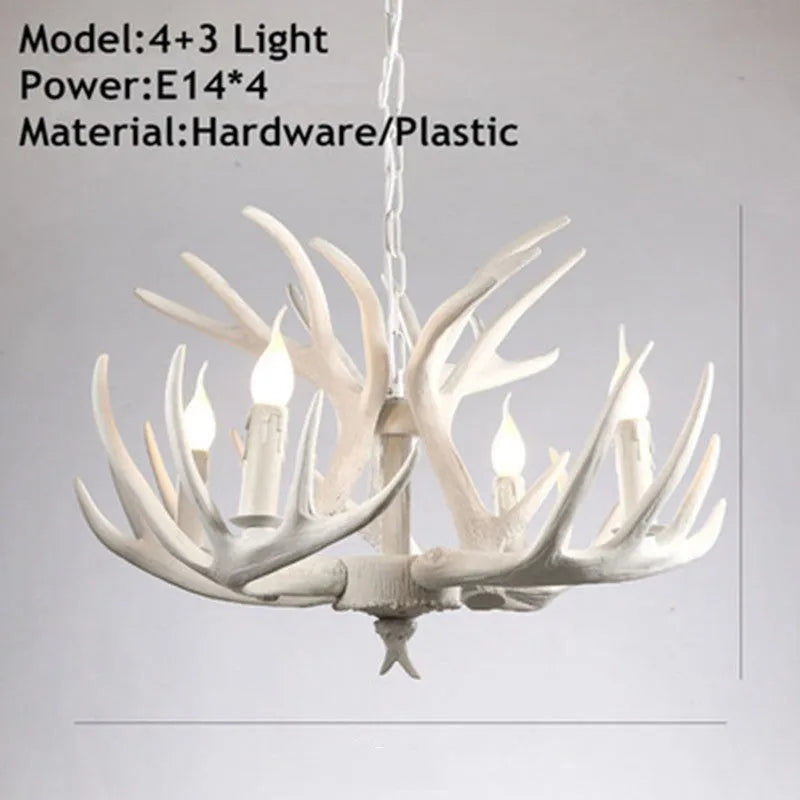 Nordic retro antlers chandelier with 4 heads in brown ABS shade for indoor ceiling mounting