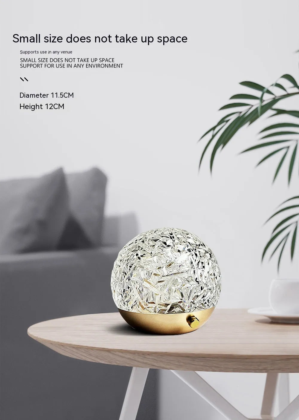 Water ripple projector night light with crystal-like acrylic body and colourful ripple patterns on a bedside table