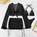 Black women's long-sleeve bikini set for swimming and beach activities