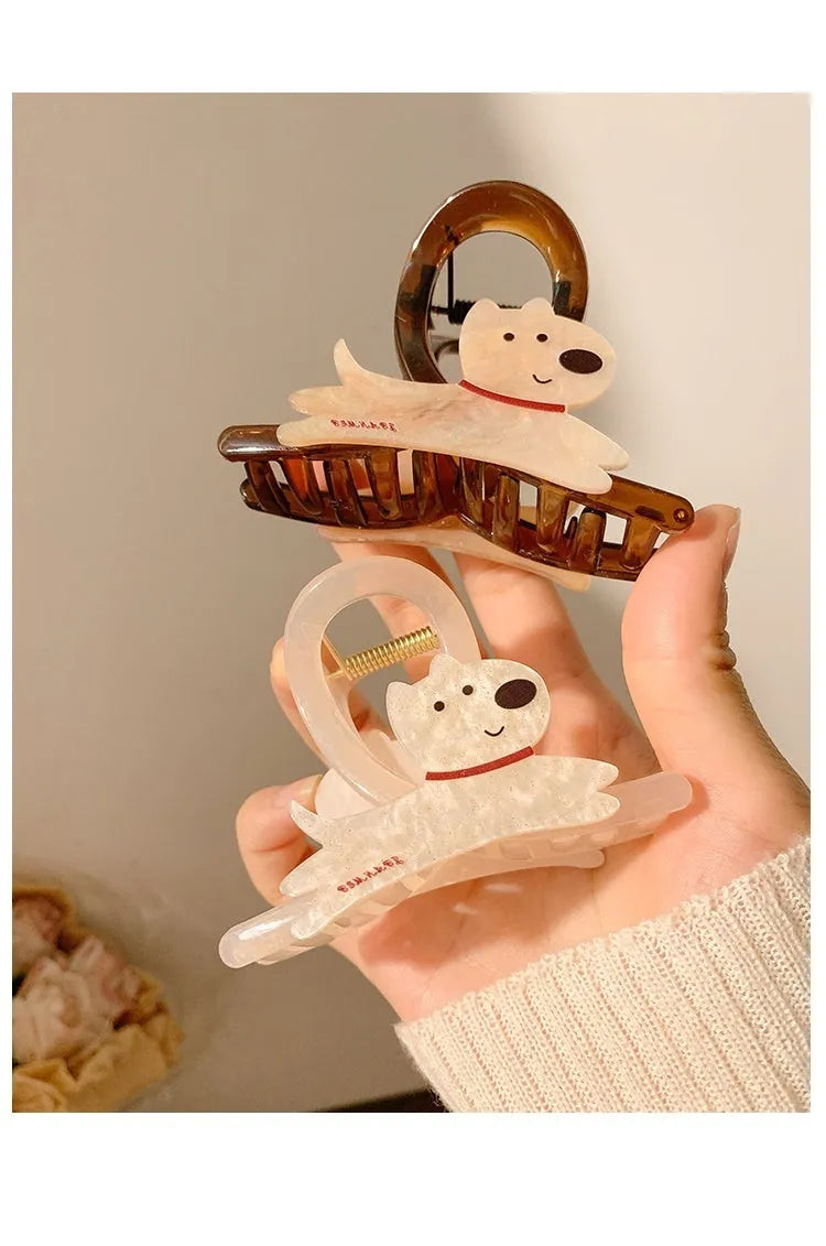 Cartoon puppy barrettes hair clip in beige and brown with 13cm and 8cm size options