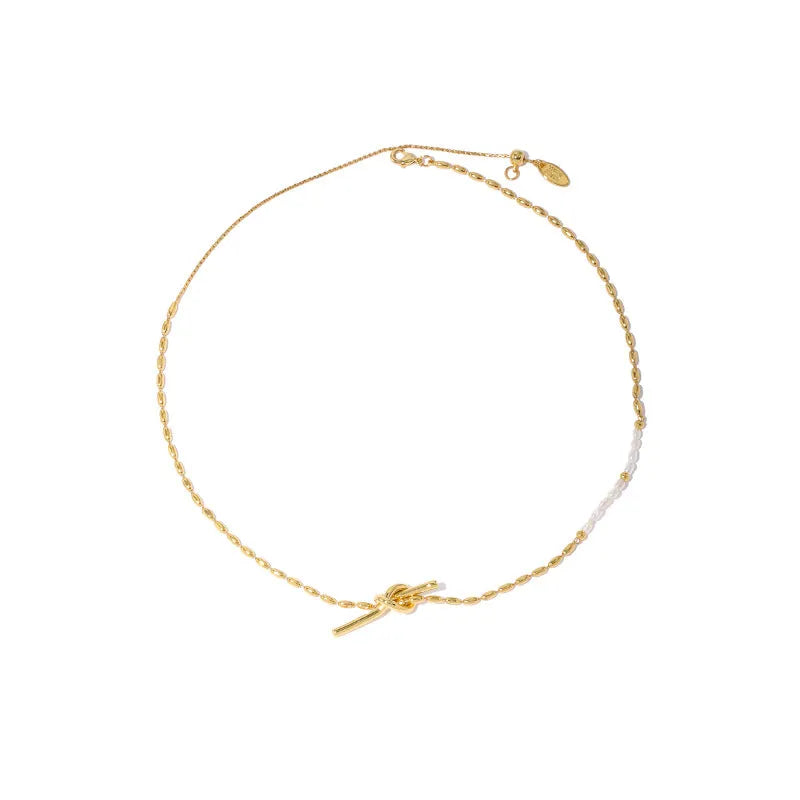 Natural real pearl gold copper geometric pendant necklace on adjustable chain cold style jewellery