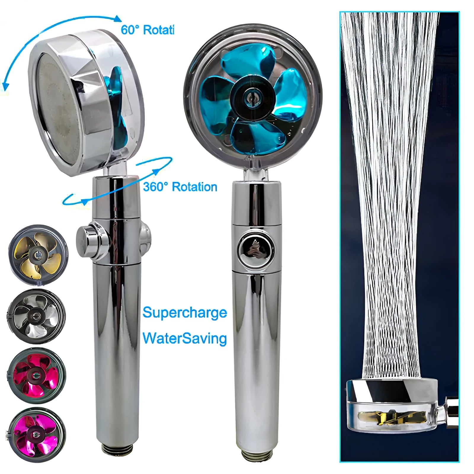 Chrome-plated ABS water-saving shower head with 360-degree rotating high-pressure spray nozzle