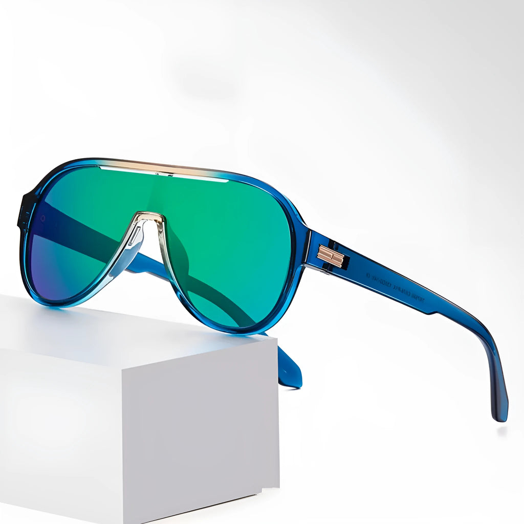 Fashion TR90 one-piece large frame polarized sunglasses in bright black and gray sheet colour