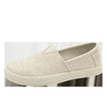 Men's beige linen canvas shoes with round toe and shallow mouth on a PVC sole.