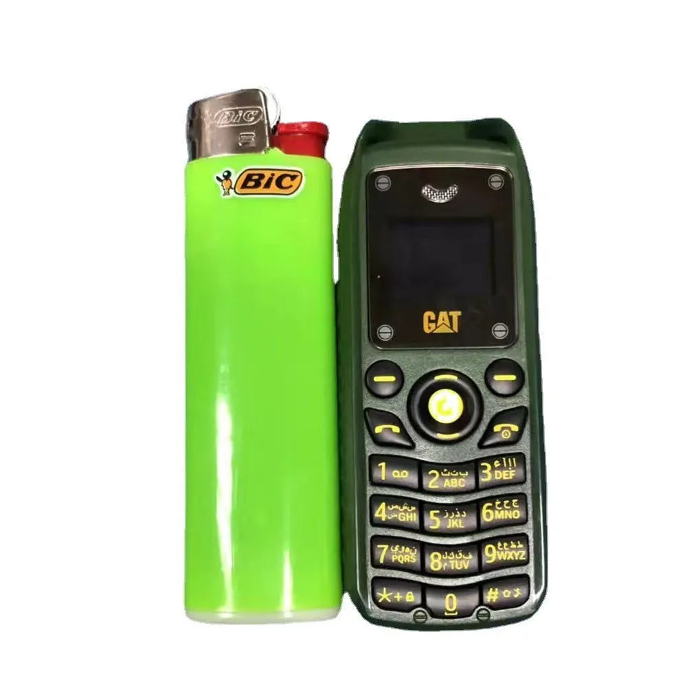 Button mobile phone in black with small screen, dual-card support, and no camera.