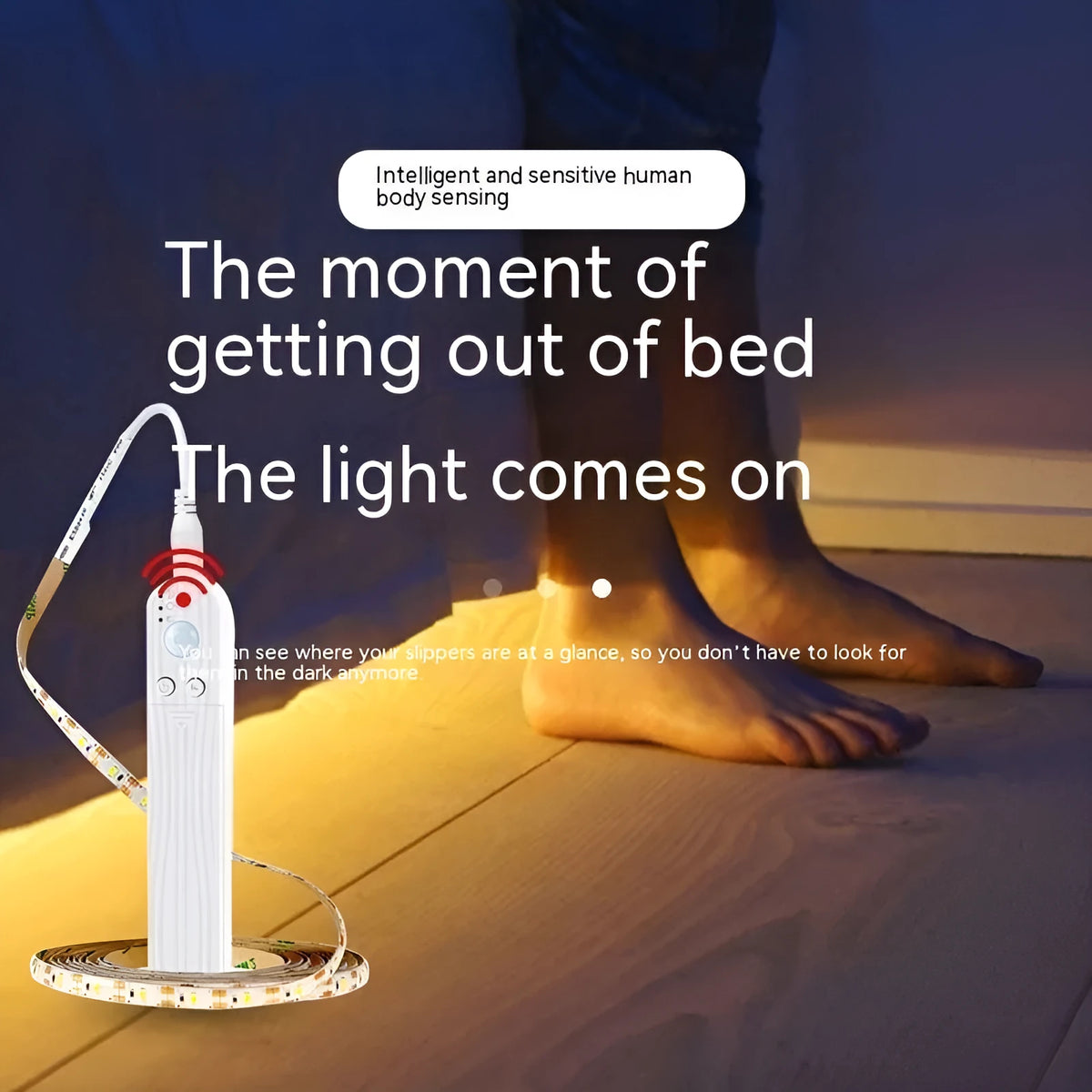 LED human body induction light strip, waterproof, 1m 2m or 3m, warm white or white, for under bed sofa wardrobe cabinet