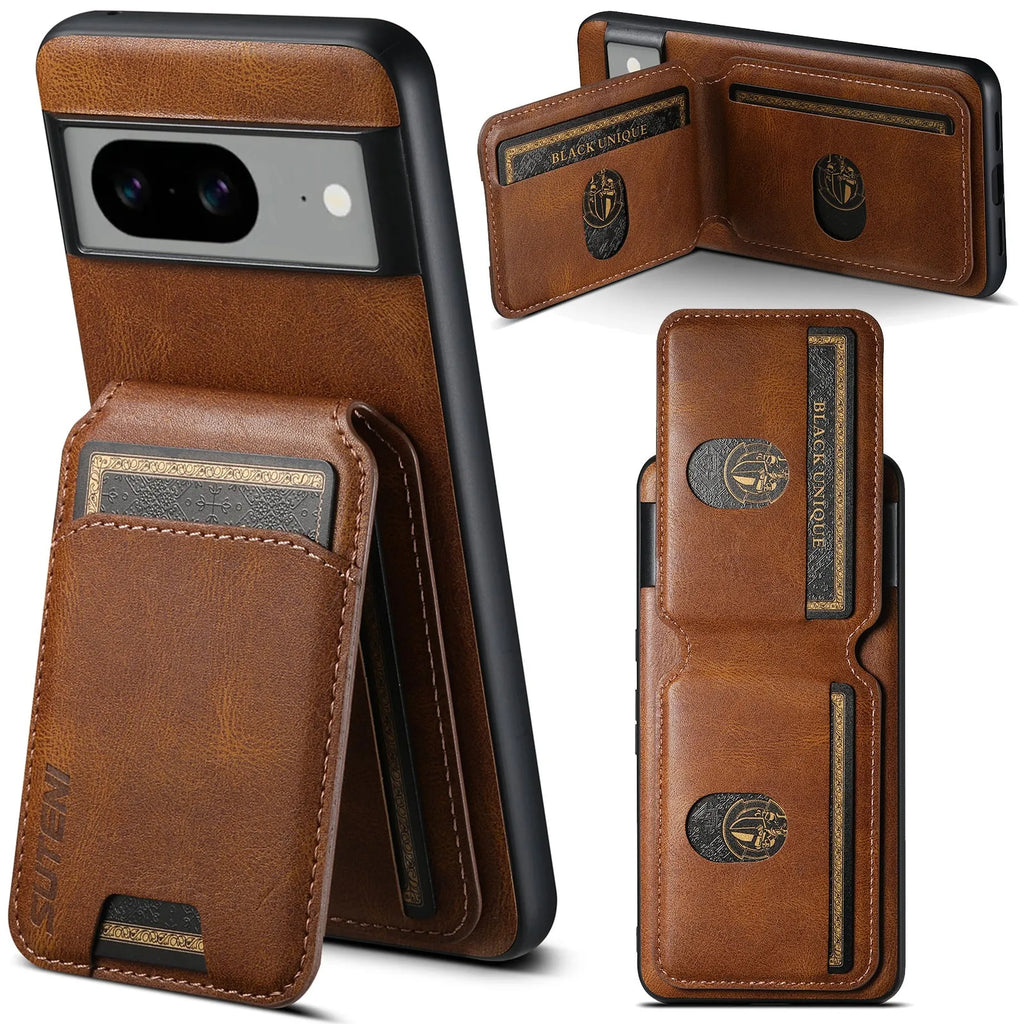 Black PU TPU back cover phone case with card slot and kickstand for Google Pixel 8
