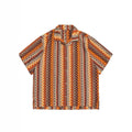 Loose fit ethnic style shirt with Cuban collar and contrast colour, featuring short drop-shoulder sleeves.