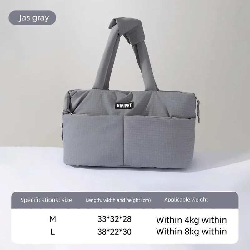 Dog car seat pet carrier in beige for small breeds up to 10 pounds with safety leash and centre console fit