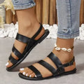Fashion round toe European beach Roman women's sandals in creamy-white with PU upper and rubber sole