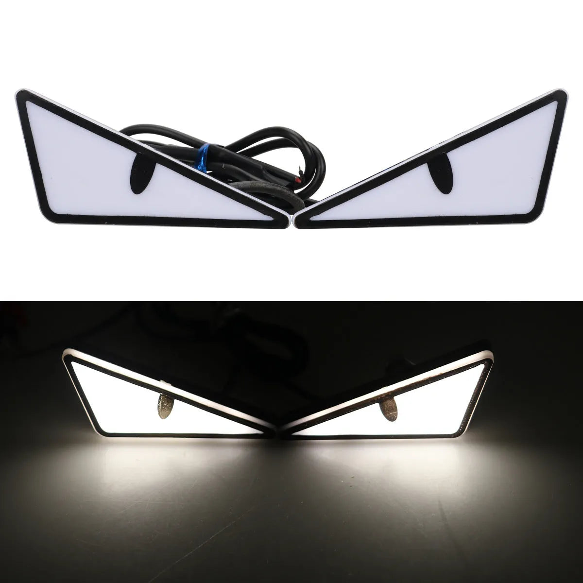 Pair of Triangle Eyes 12V plastic decorative motorcycle and car lights in semicircle shape with colour options