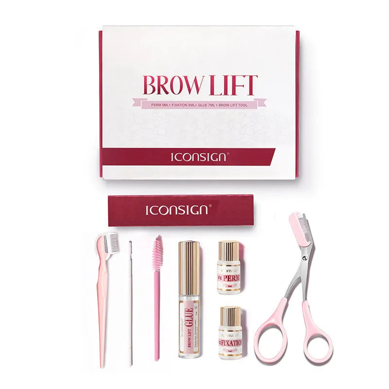 Pink suit-style eyebrow quick ironing and perm treatment kit.