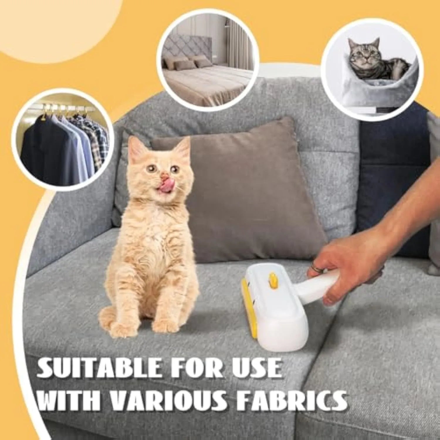 Yellow duck design reusable pet hair remover roller with plastic body and bristles.