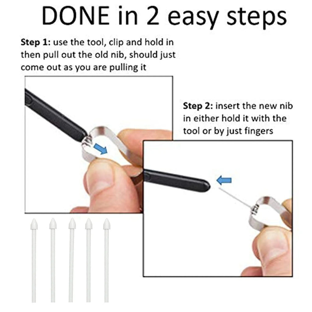 Rotating stylus tip refill pack of 5 in black, white, and grey for Samsung S6 S7 N10 N20