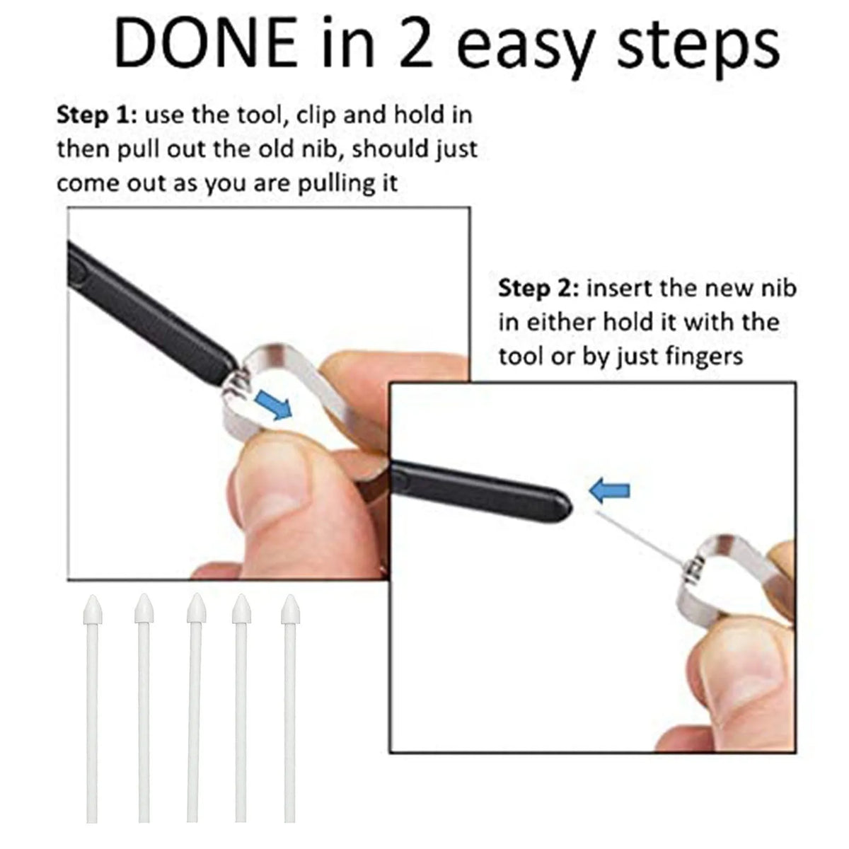 Rotating stylus tip refill pack of 5 in black, white, and grey for Samsung S6 S7 N10 N20